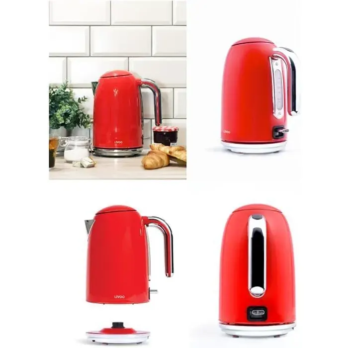 Bouilloire rétro Rouge En acier inoxydable sans fil DESIGN RÉTRO