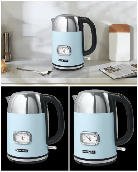 Bouilloire - Rétro Vintage - 2200W - 1.7L - Acier inoxydable - Bleu pastel