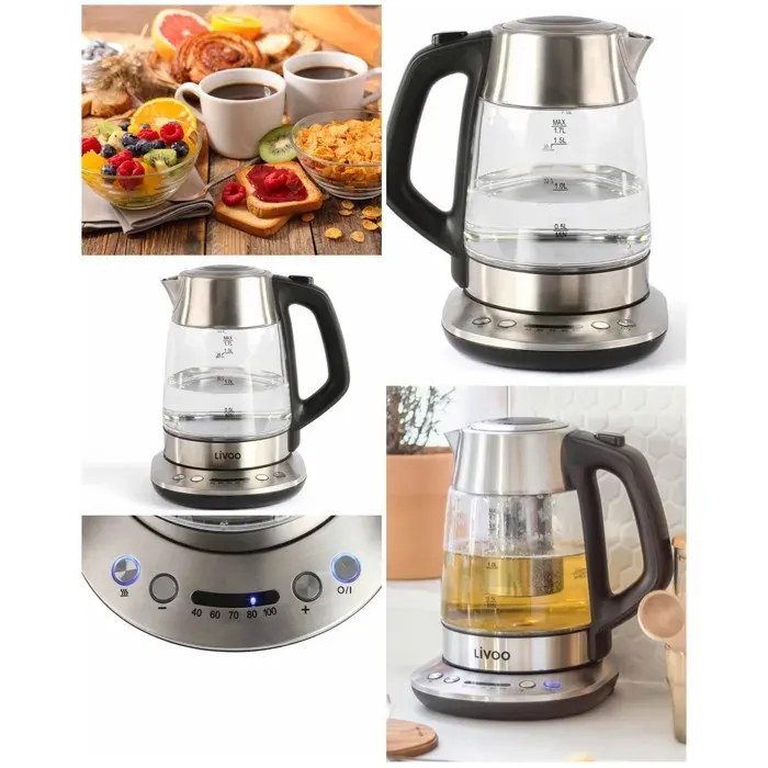 Bouilloire théière automatique - LIVOO - WDOD165 - Inox et verre - 17 L - 2200 W