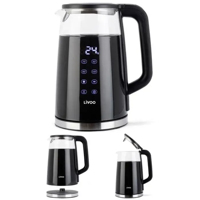 Bouilloire théière SANS FIL automatique en verre 17 L 2200 W Arrêt automatique Rotation à 360° sur son socle Affichage Digitale et