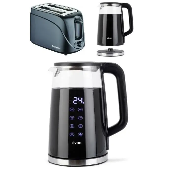 Bouilloire théière SANS FIL automatique en verre 17 L 2200 W Arrêt automatique Rotation à 360° sur son socle Affichage Digitale et