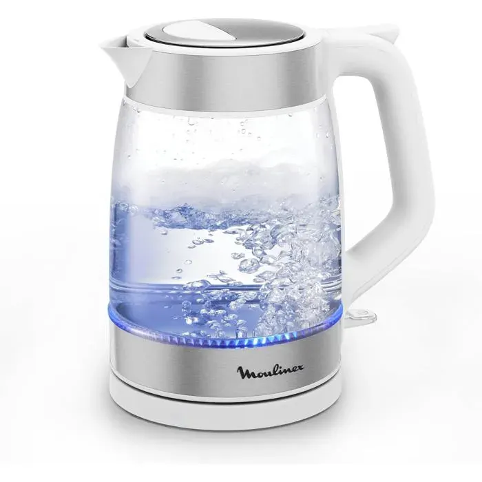 Bouilloire Verre 17L Ébullition Rapide LED Filtre Amovible Base 360° Sans Fil Transparente Sans BPA — coloris Blanc