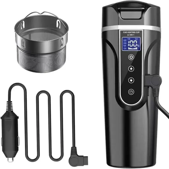 Bouilloire Voiture 12V/24V - KCVV - Acier Inox 304 - Écran LCD - 500 ml - Chauffage Rapide