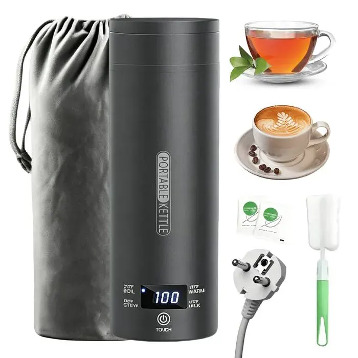 Bouilloire voyage 500ml inox 304 4 températures thé café lait bébé noir Bouilloire Cuneary