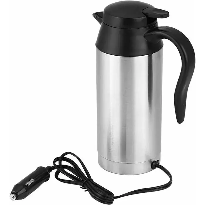 Bouilloire Voyage Électrique 750ml Acier Inoxydable Chauffe Cigare 12V Bouilloire Tasse Portable Chauffage Voyageur.