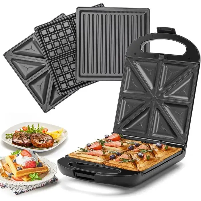 Br - 3 En 1 : Appareil À Sandwich Gaufrier Gril. 1200W 0% Bpa. Peut Contenir 4 Sandwichs Plaques Antiadhésives Retou[PE346]