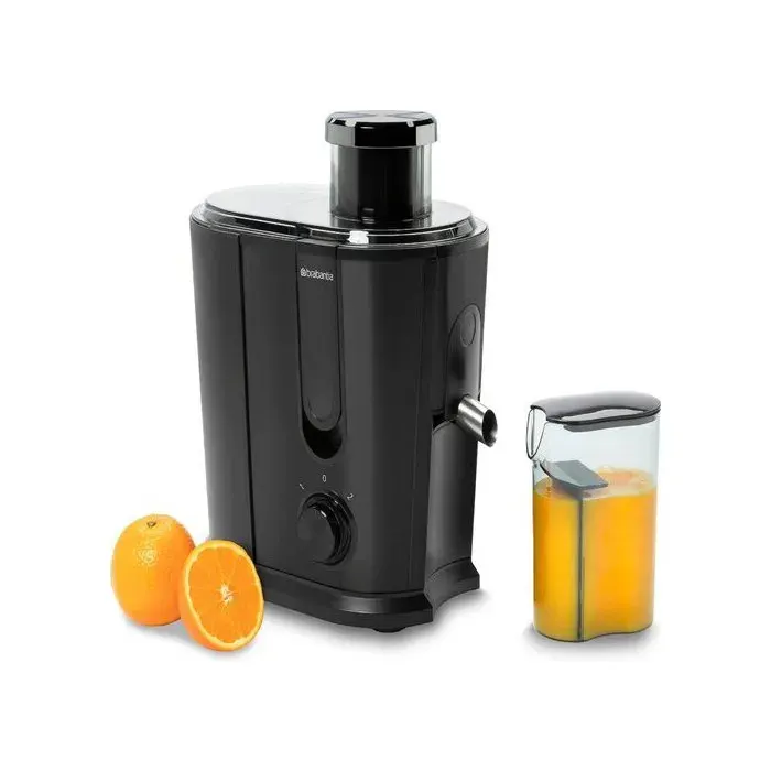 Brabantia Centrifugeuse à jus pour fruits et légumes - Slow juicer avec microfiltre et réservoir à pulpe - Noir mat - BBEK1123BK