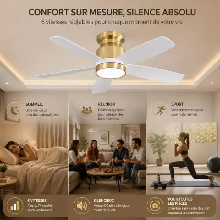 Brasseur d’air plafond 106 cm avec luminosité réglable 3 températures 6 vitesses de ventilation minuterie et fonctionnement