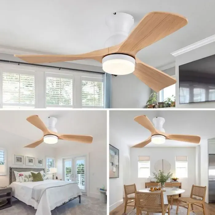 Brasseur d’air plafond 42 pouces LED 3 pales ABS moteur DC réversible 6 vitesses réglables fonction mémoire intégrée — coloris Blanc
