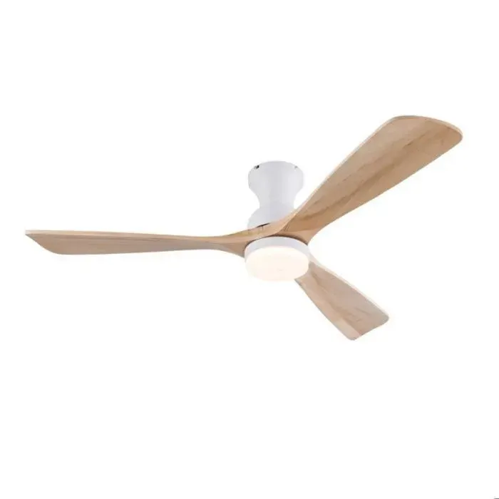Brasseur d’air plafond 52 pouces LED déco 3 pales bois blanc et naturel télécommande fournie pour séjour