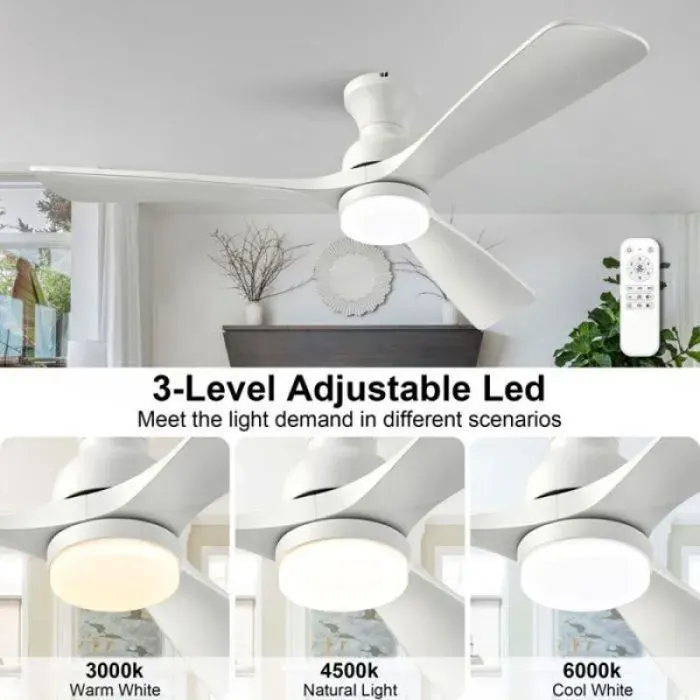 Brasseur d’air plafond domestique 52 pouces bois lumière LED 3CCT vitesses réglables livré avec télécommande