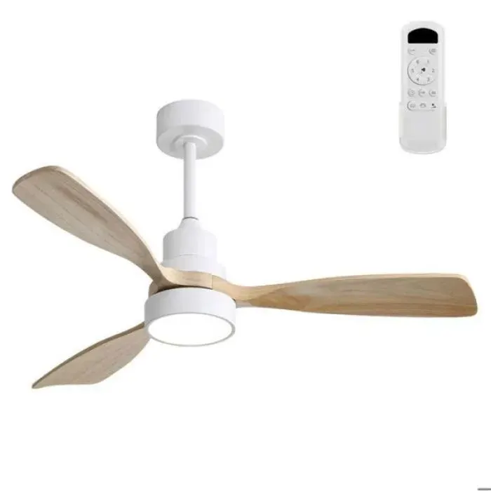 Brasseur d’air plafond style rustique 48 pouces 3 pales bois moteur CC silencieux double rotation télécommande incluse