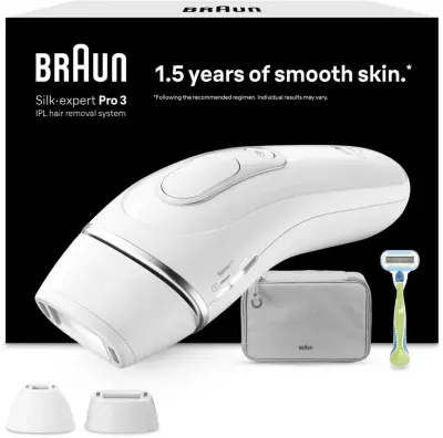 Braun - Epilateur Lumière Pulsée Ipl Pl3122 Silk-Expert Pro 3, 2 Têtes, 1 Rasoir Gillette Venus, Pochette