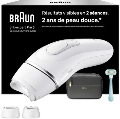 Braun - Epilateur Lumière Pulsée Ipl Pl5234 2 Têtes, 1 Rasoir Gillette Venus, Une Pochette