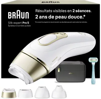 Braun - Epilateur Lumière Pulsée Ipl Pl5431 4 Têtes, 1 Rasoir Gillette Venus, Pochette