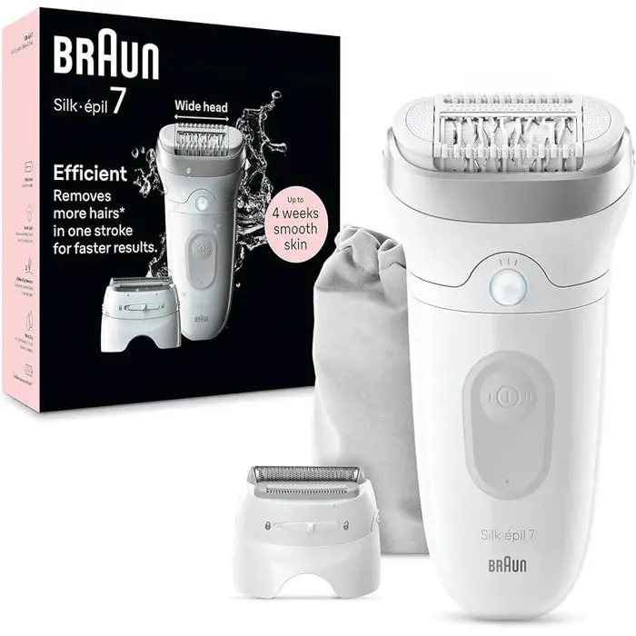 Braun Epilatore Silk-épil 7 SE7-000 Wet & Dry Testina Larga MicroGrip 40 Pinze Argento