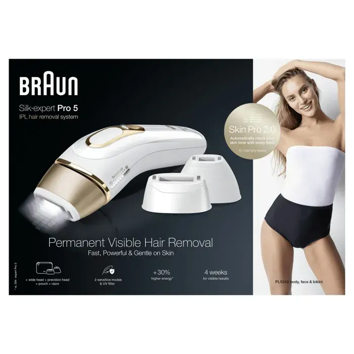 Braun Silk·expert Pro 5 - IPL Pour Femme - Épilateur Lumière Pulsée À Domicile - Blanc/Doré
