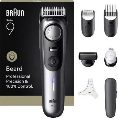 Braun - Tondeuse Barbe Bt9520, Molette Réglable, 50 Hauteurs De Coupe, Précision 0,25 Mm, Autonomie 180 Mn