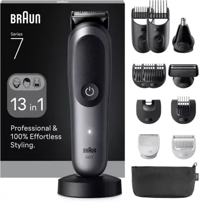Braun - Tondeuse Multi Usages Aio7560, 14 Hauteurs De Coupe, Précision 0,5 Mm, Autonomie 120 Mn