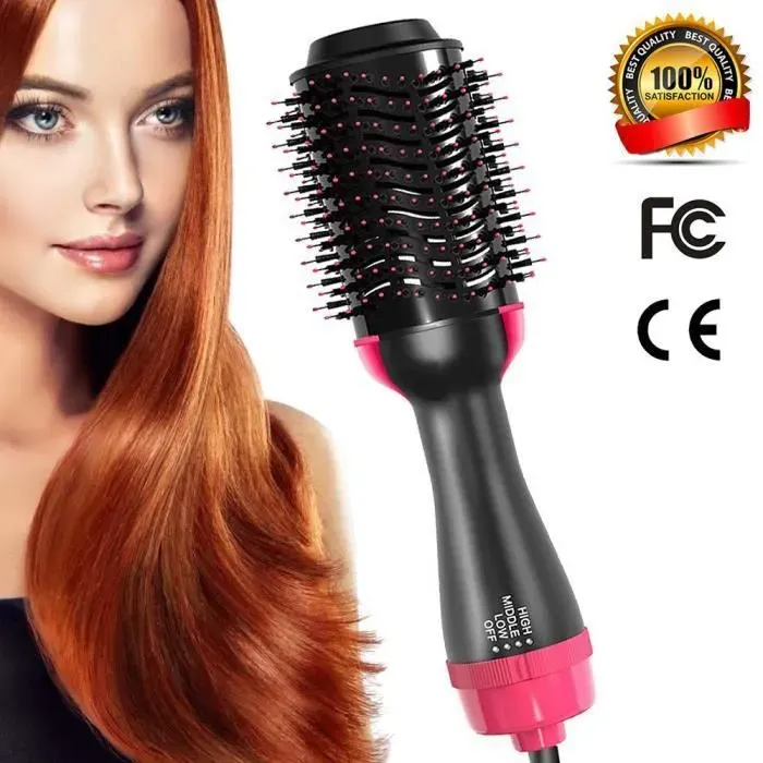 Brosse à air chaud 3-en-1 - 1000W - Ions négatifs - Sèche-cheveux - Peigne - Bigoudi - Lisseur - Température max 240°C