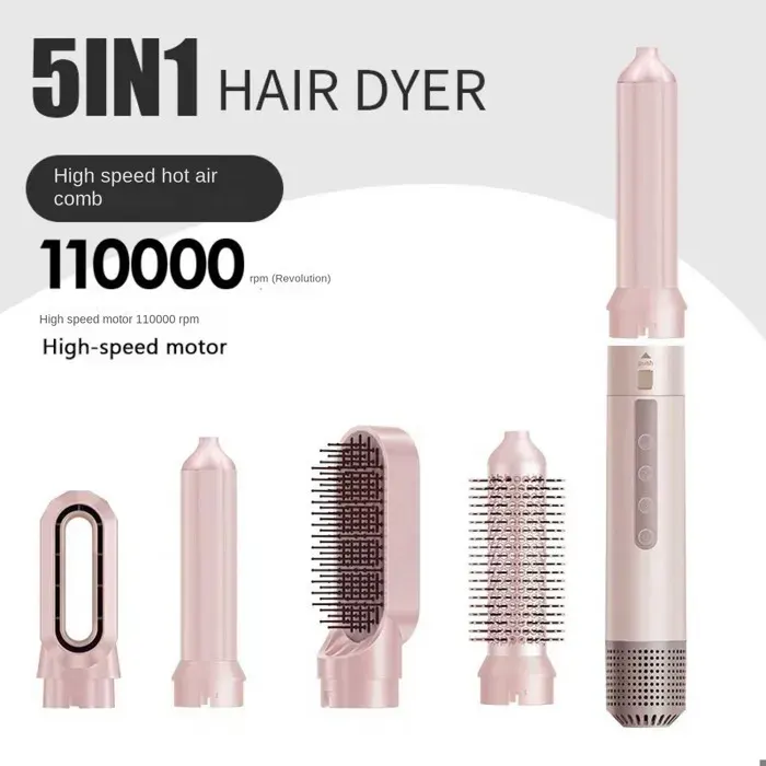Brosse à air chaud 5-en-1 haute vitesse 1200W moteur sans balais 110 000 tr/min 3 températures réglables + air froid