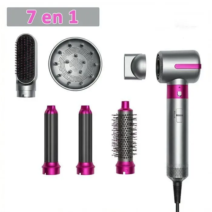 Brosse à air chaud professionnelle 7 en 1 - 1200W - Ions Négatifs - 3 Températures - Brosse Lissante Seche Cheveux
