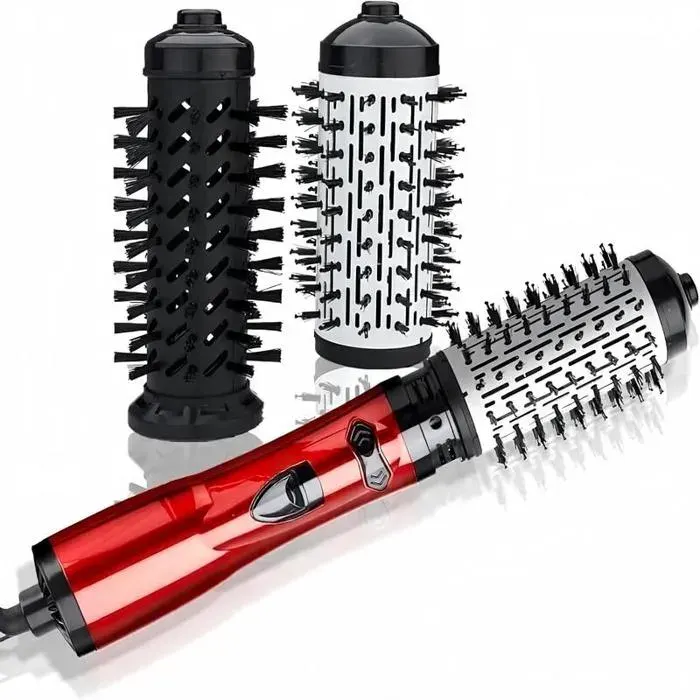 Brosse à air chaud rotative à 360° 3 en 1 - sèche-cheveux fer à friser et lisseur pour une coiffure polyvalente — coloris Noir