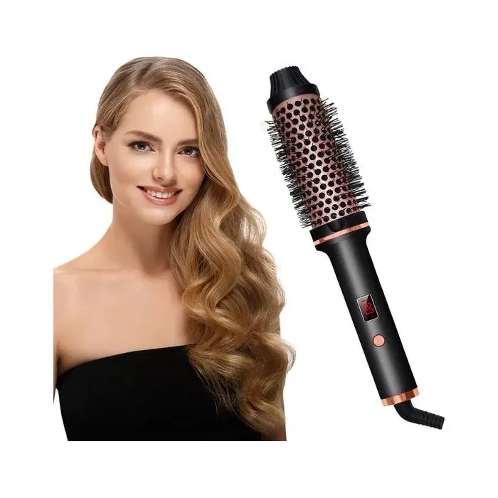 Brosse à boucler 3 en 1 - Brosse chauffante en céramique - Brosse ronde 40 mm - Brosse thermique avec écran LCD - Brosse lissante