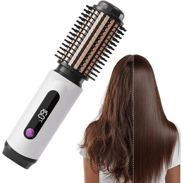 Brosse à boucler sans fil - Belle commode - Sans fil - Anneau ionique - 3 réglages de température - Effet salon