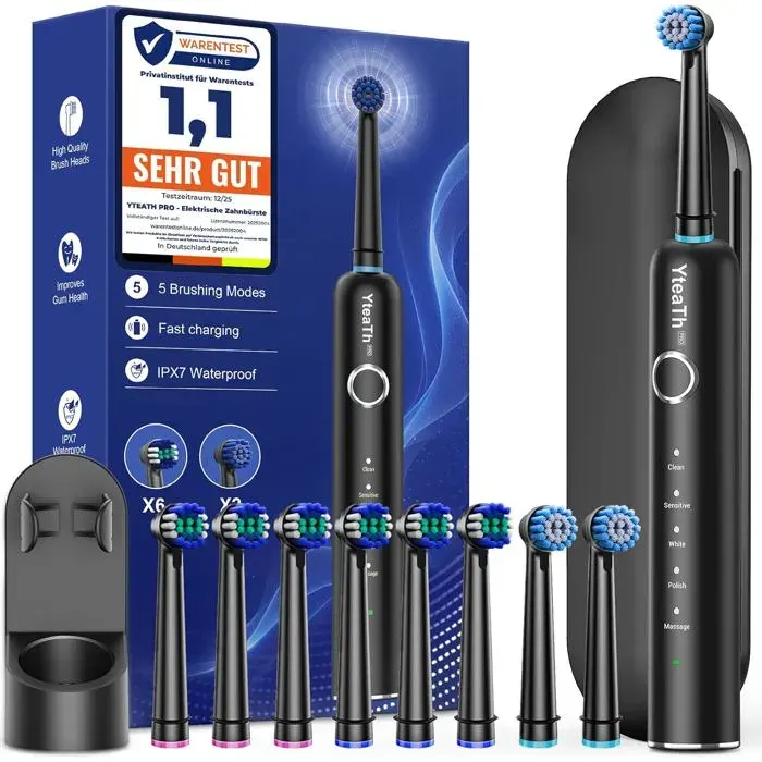 Brosse À Dent Électrique Rotatives pour Adultes-Brosses À Dents Rotatives avec 8 Têtes de BrosseBrosse A Dent Electrique de Voyage