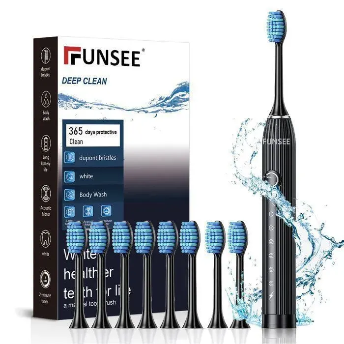 Brosse À Dent Électrique Sonique Adultes avec 8 Têtes - Brosse À Dents Sonique pour Adultes et Enfant 6 Modes Étanche IPX7-Noir