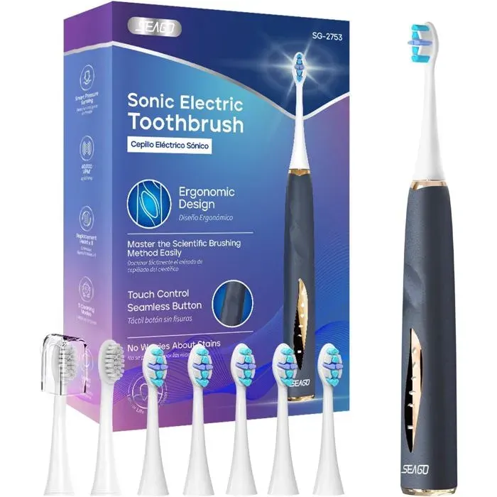 brosse à dent électrique soniquebrosse a dent electrique rechargeablecapteur de pressionminuteur de 2 min intégré 5 modes (Bleu)