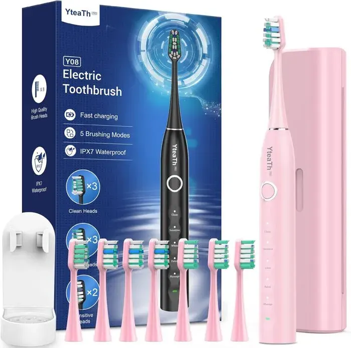 Brosse à Dent Électrique - Soniques - 8 Têtes - 5 Modes - Étanche IPX7