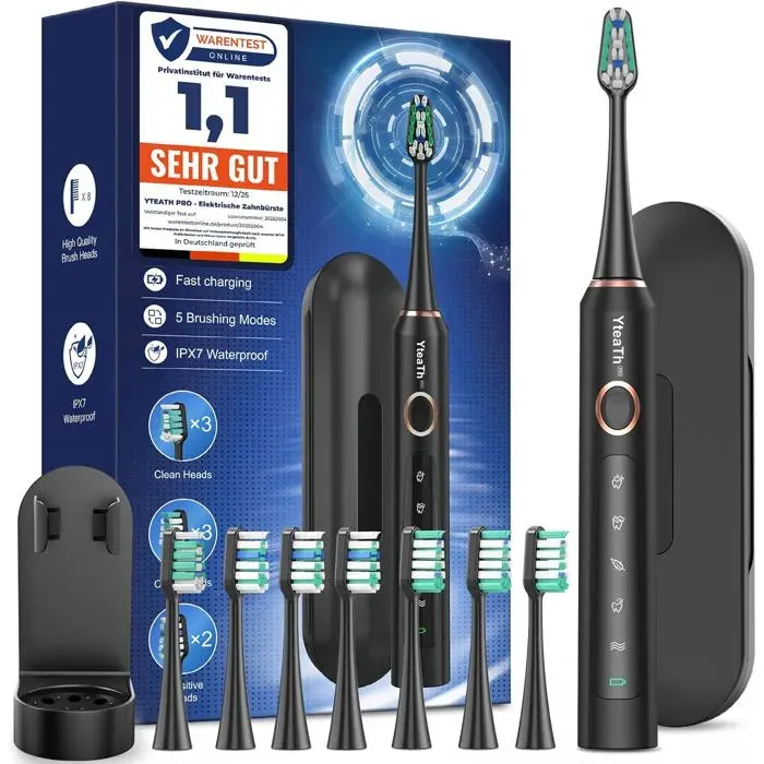 Brosse À Dent Électrique Soniques pour Adultes-Brosse A Dent Sonique avec 8 Têtes de Brosse et Étui de Voyage5 ModesÉtanche IPX7