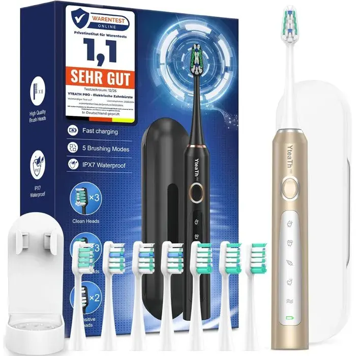 Brosse À Dent Électrique Soniques pour Voyage-Brosse A Dent Adultes Enfant avec 8 Têtes et Étui de Voyage5 ModesÉtanche IPX7