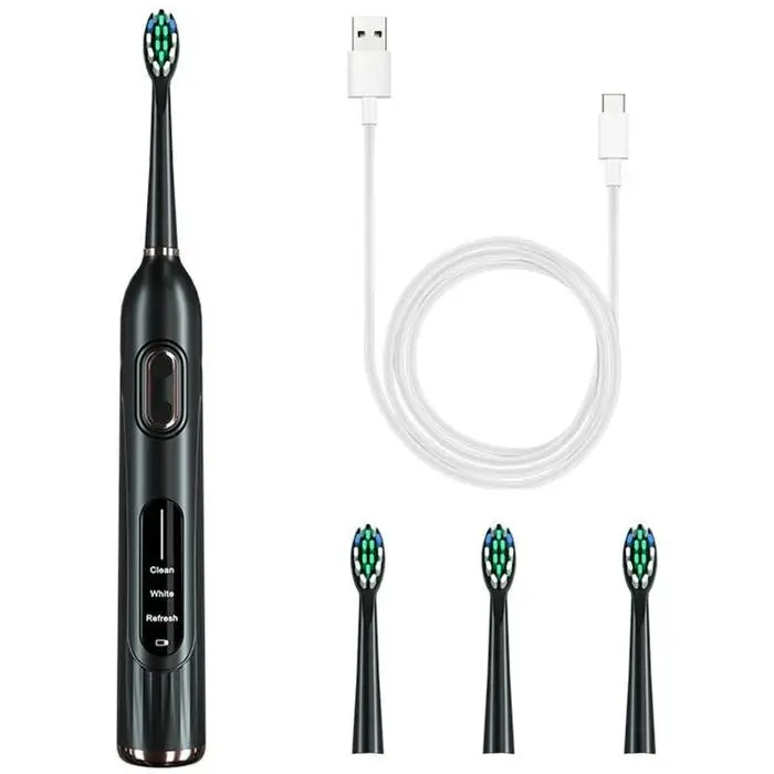 Brosse à dents électrique 36000 oscillations / min 3 modes résistant à leau conception ergonomique 4 têtes incluses noir