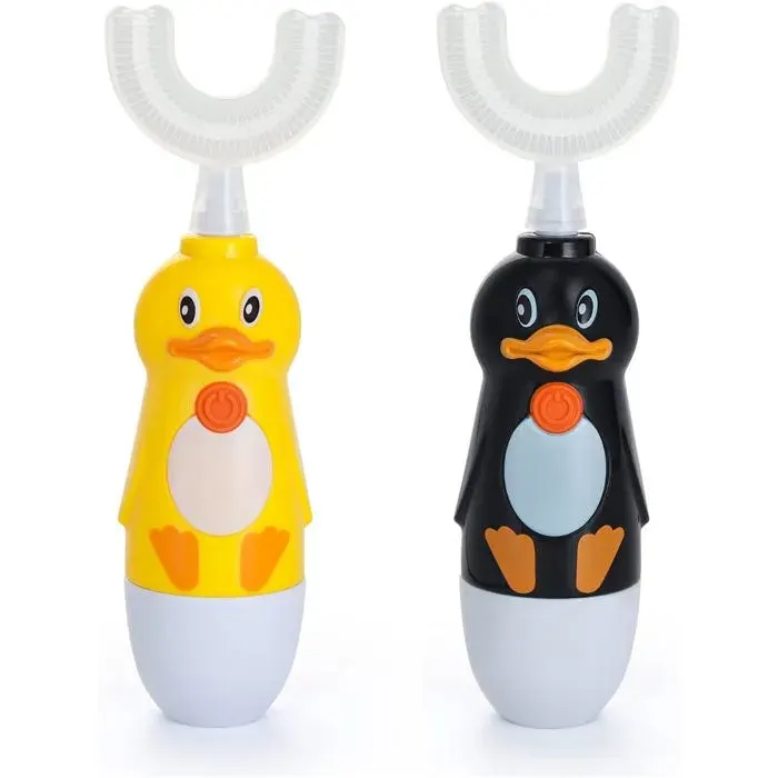 Brosse à dents électrique automatique pour enfants de 2 à 5 ans ultrasonique pour enfants de 4 à 9 ans (lot de 2 jaune et noir)