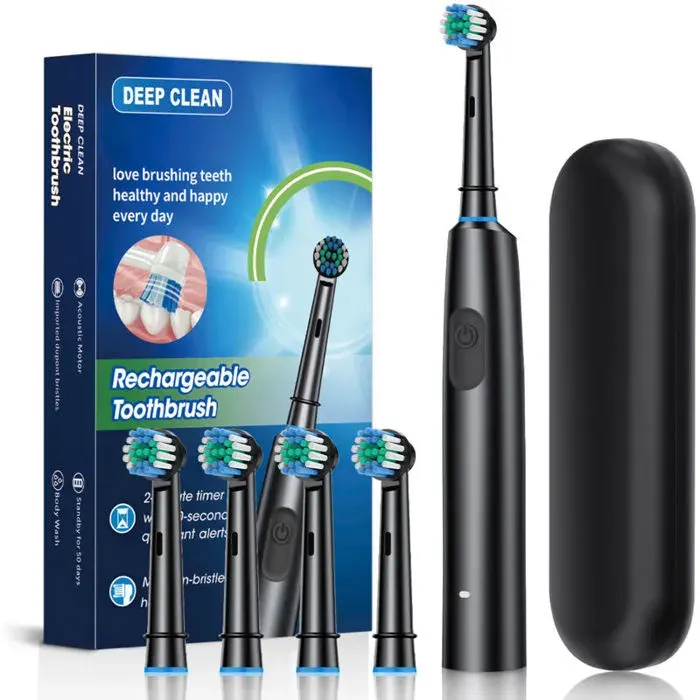 Brosse à dents électrique brosse à dents électrique rotative rechargeable brosse à dents électrique rotative pour adultes (noire)