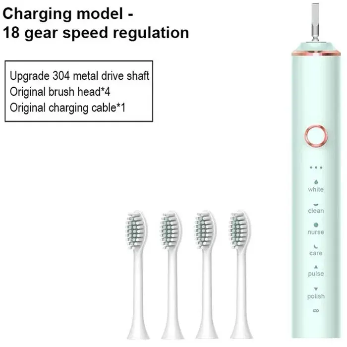 Brosse à dents électrique brosse à dents rechargeable brosse à dents intelligente rechargeable - Verte