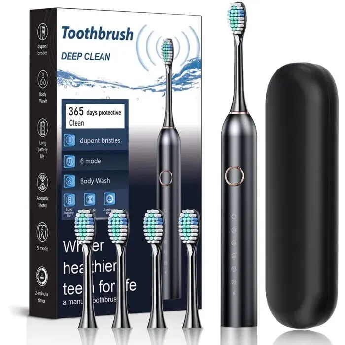Brosse à dents électrique - brosses à dents électriques - brosse à dents électrique - Brosse à dents électrique sonique - avec 4 têt