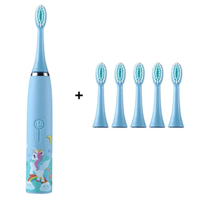 Brosse à Dents Électrique Enfant – 4 modes étanchéité IPX7 nettoyage facile et amusant 6 têtes de brosse.