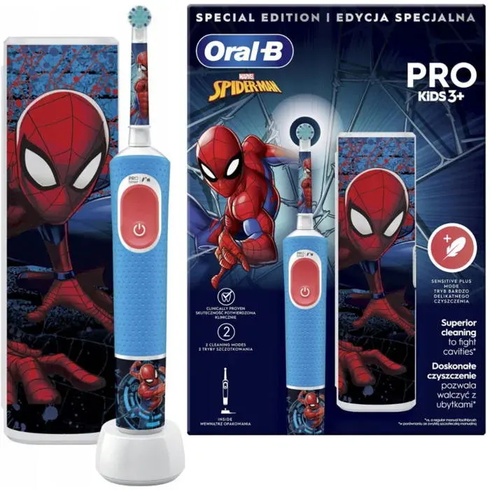 Brosse a dents electrique enfant Oral-B Vitality Pro Kids Spiderman - etui voyage - 2 modes