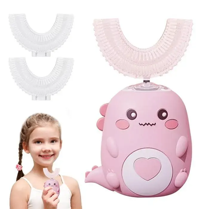 Brosse À Dents Électrique Enfant U Forme Dinosaure Rechargeable 2-6 Ans Étanche Silicone Doux