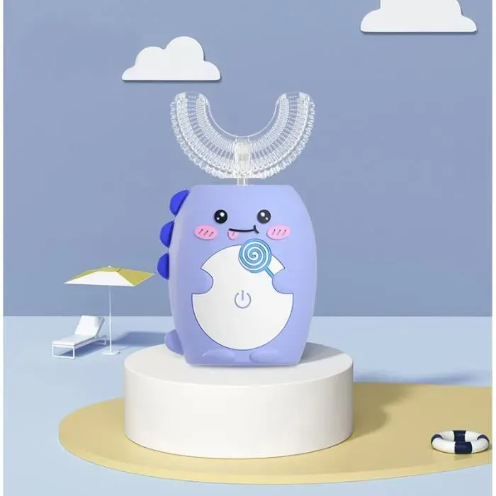 Brosse à dents électrique enfants à 360 degrés Brosse à dents automatique en forme de U convient aux enfants de 1 à 12 ans (Bleu)