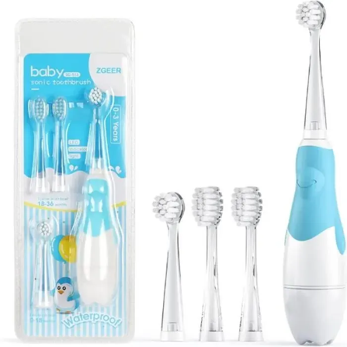 Brosse à Dents Électrique - Enfants - Étanche - Minuterie Intelligente - 6 Mois à 4 Ans - Bleu