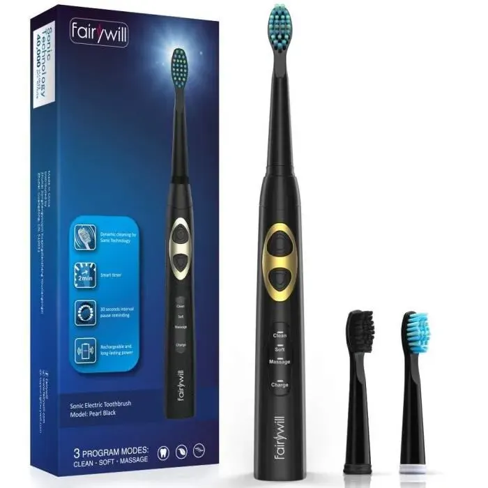 Brosse à dents électrique - FAIRYWILL - Sonic - 40000 oscillations/min - 3 modes - Noir