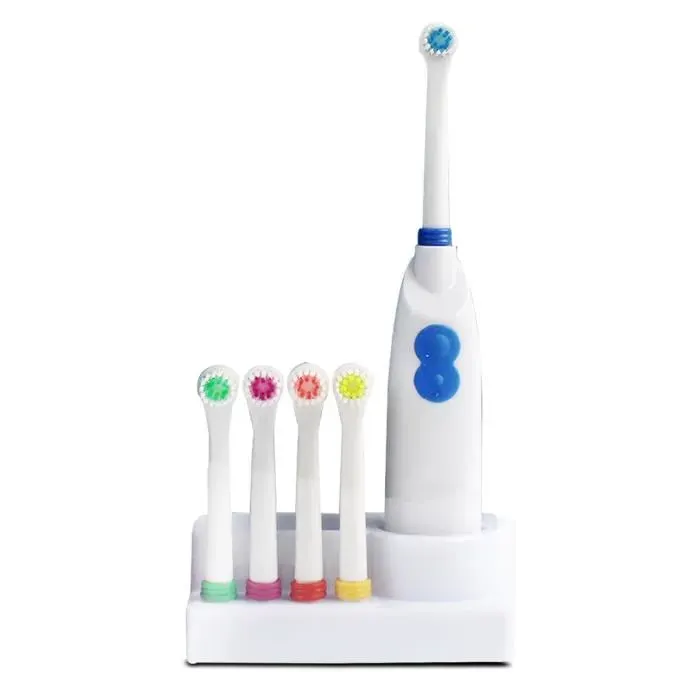 Brosse à dents électrique - JUANIO - Pack 1 + 4 têtes - Poils doux - Gencives sensibles - Blanc