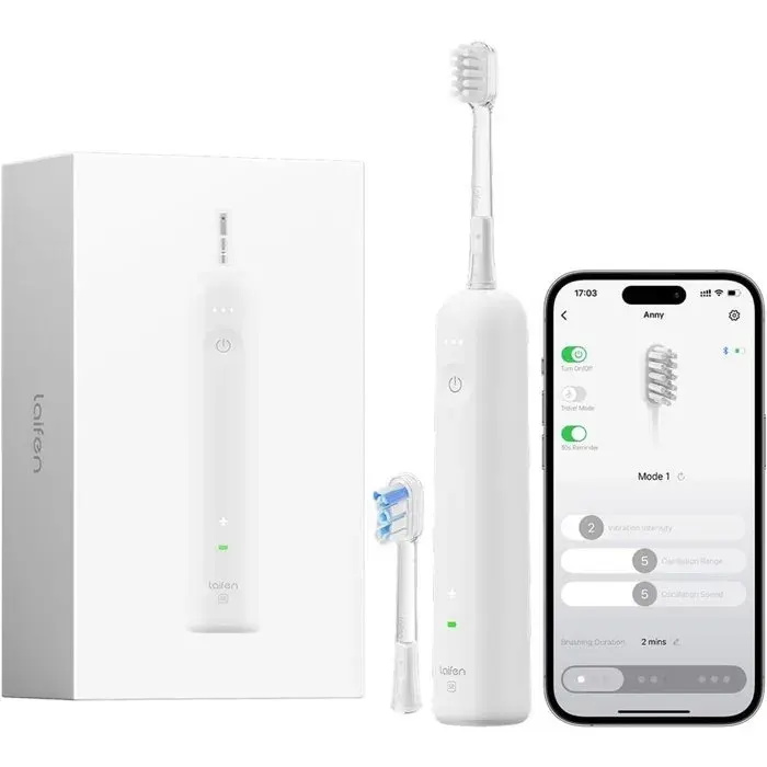 Brosse à dents électrique - LAIFEN - Wave - Blanc - Mouvement sonique - Rechargeable