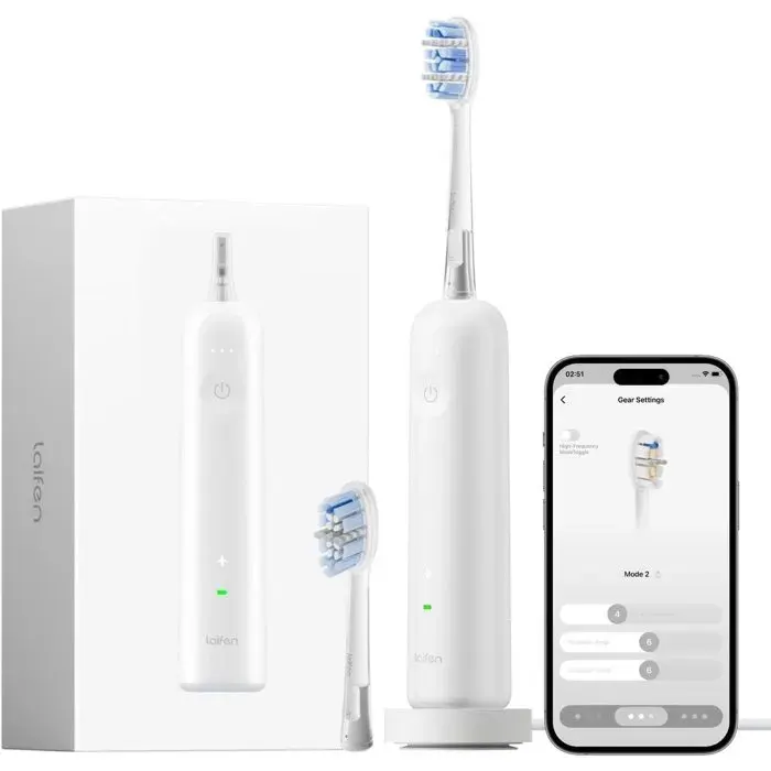 Brosse à dents électrique - LAIFEN - Wave - Blanc - Mouvement sonique - Rechargeable