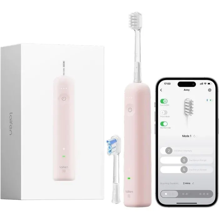 Brosse à dents électrique - LAIFEN - Wave - Rose - Mouvement sonique - Rechargeable